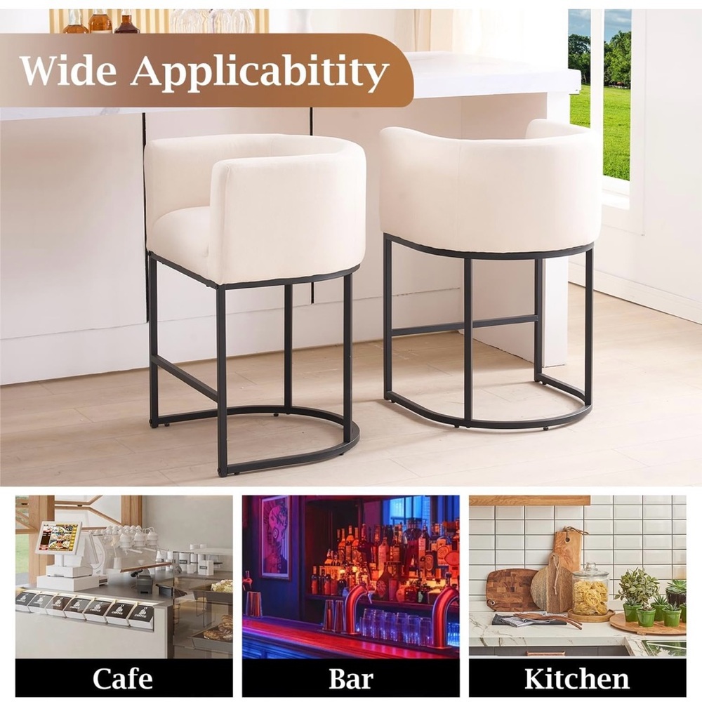 Elegant Cream Bar Stools with Black Frame - Picture 4 of 6